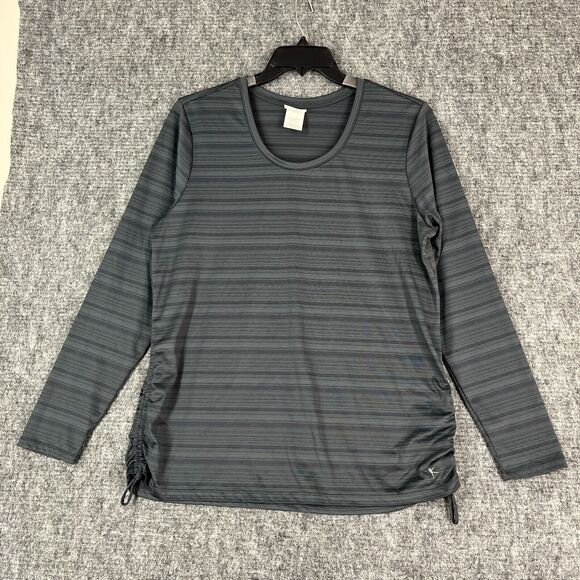 Danskin Shirt Womens XXL Loose Gray Athletic Striped Workout Gym Walking Running - Picture 1 of 11